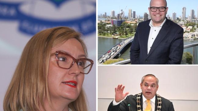 Gold Coast City councillor Brooke Patterson, CEO Tim Baker (top right) and Mayor Tom Tate.