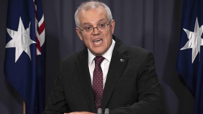 Scott Morrison during his press conference in Parliament House on Tuesday morning. Picture: NCA NewsWire / Gary Ramage