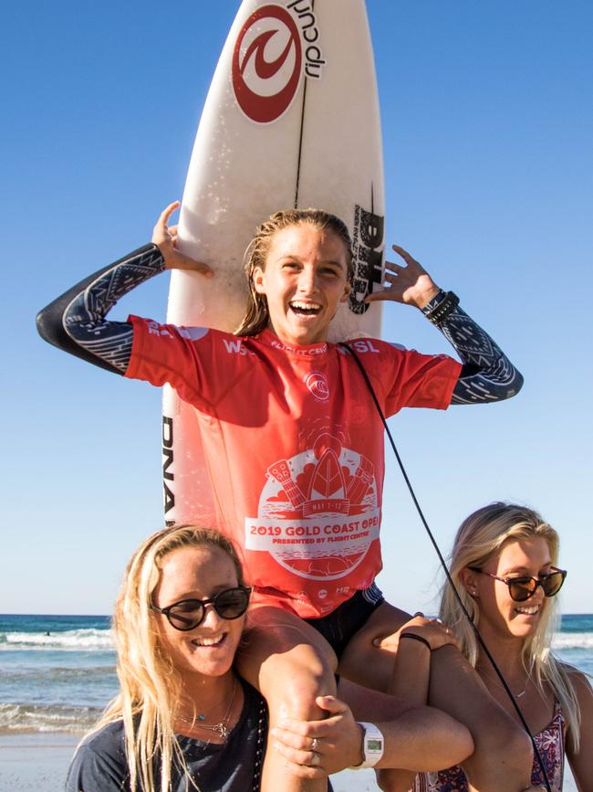 Molly Picklum after winning the Gold Coast Open Pro Junior event at Burleigh Heads in May. Picture: Ben Stagg