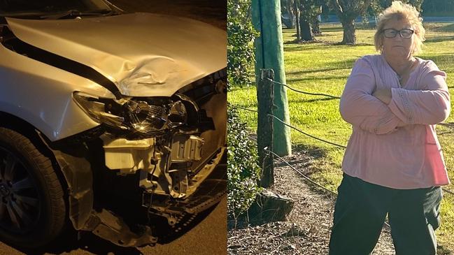 The car crash scene at Urangan (left) Hervey Bay Uber driver Julie Stephenson (right)