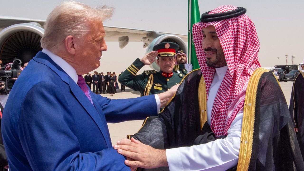 Saudi Crown Prince Mohammed bin Salman welcomes US President Donald Trump upon his arrival in Riyadh. Picture: Saudi Royal Palace / AFP