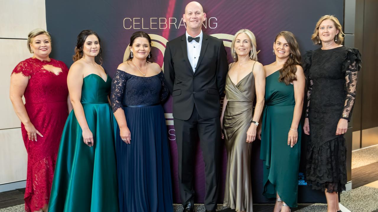 Amanda Bonney, Stacey Grech, Jodie Thompson, Dean Kirkwood, Sonia Andersen, Lea Yepes, Kelly Strachan at the 2021 Resource Industry Network awards at the MECC. Picture: Tristan Mariano