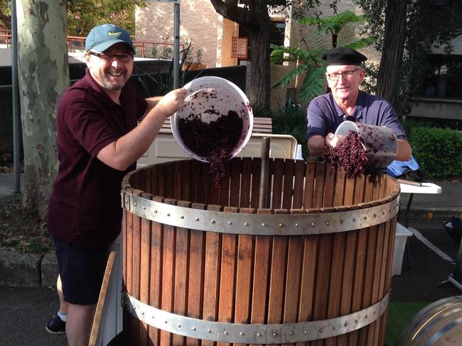 Making the wine at the North Sydney market. Picture: Tom Munro