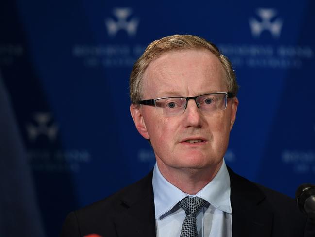 Reserve Bank of Australia Governor Philip Lowe speaks to the media in Sydney, Thursday, March 19, 2020. The Reserve Bank has cut the interest rate to a record-low 0.25 per cent in an historic suite of economic support to cushion the blow of the coronavirus pandemic. (AAP Image/Joel Carrett) NO ARCHIVING