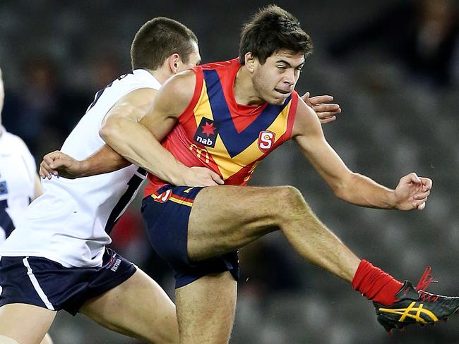 National under-18 championships matches at Etihad Stadium: Vic Country V South Australia. Ben Jarman clears out of the centre for South Australia. Picture: Mark Stewart