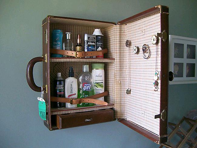 Add some personality to your home with these wall-mountable, eco-friendly vanities by lovenostalgicwhimsy, who has paved the way in revamping and transforming aged brown leather luggage into medicine cabinets. . Picture: Lost at E Minor