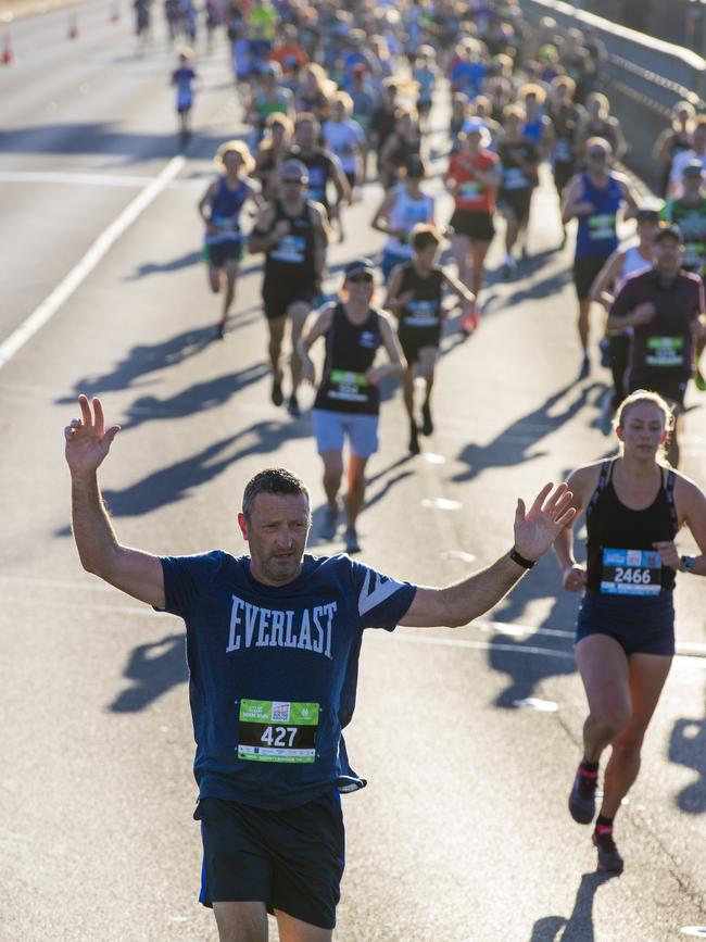 Run the Bridge Fun Run 2020 across Tasman Bridge. Picture: RICHARD JUPE