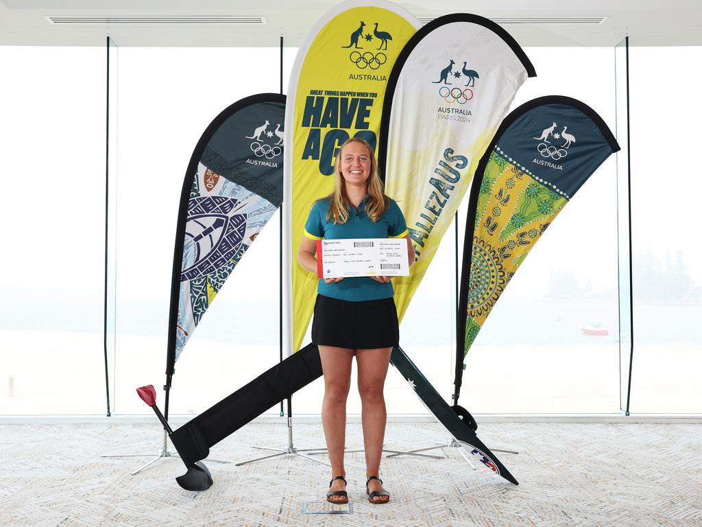 Kite Foil sailor Breiana Whitehead. (Photo by Mark Metcalfe/Getty Images for the AOC)