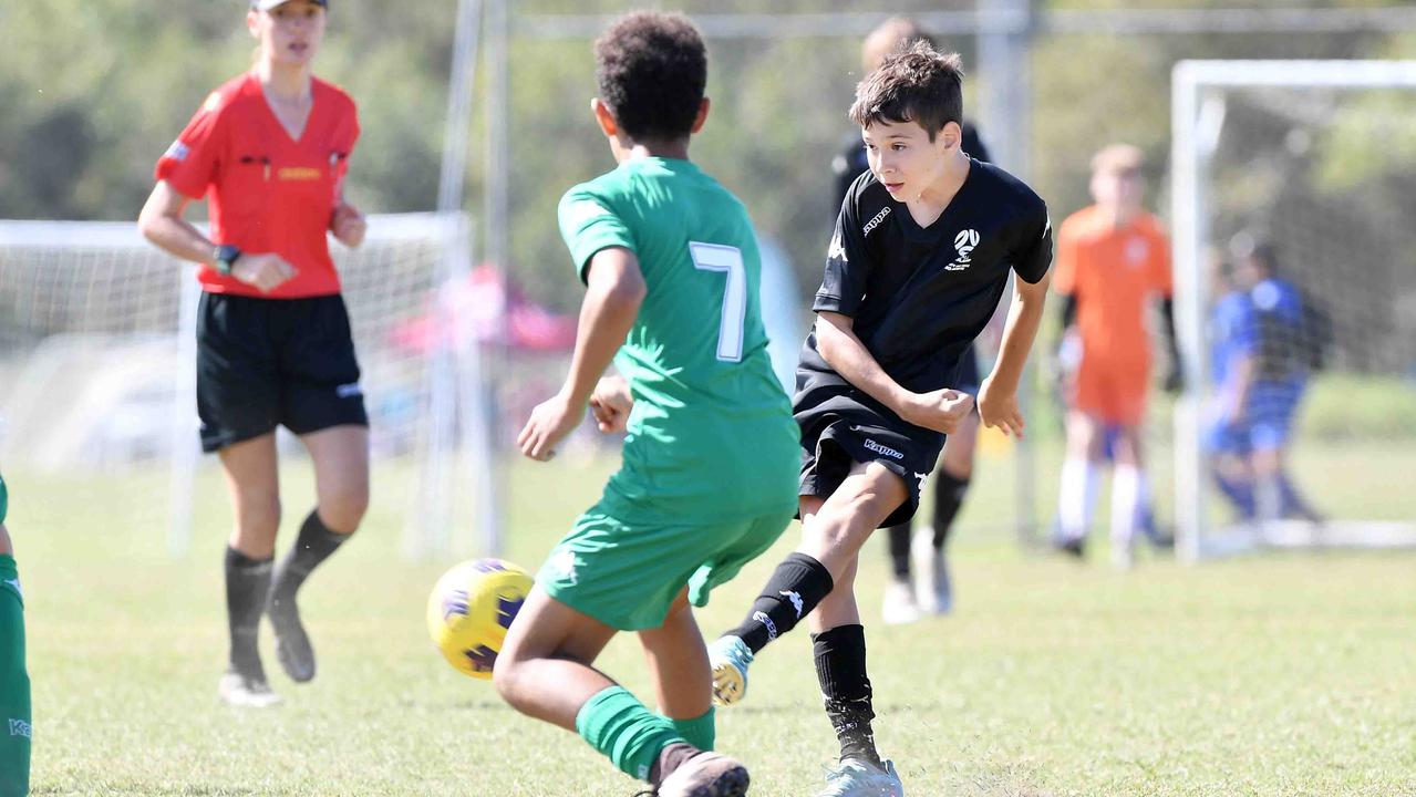 Football Queensland Community Cup carnival, Maroochydore. U13 boys, Sunshine Coast V Metro North. Picture: Patrick Woods.