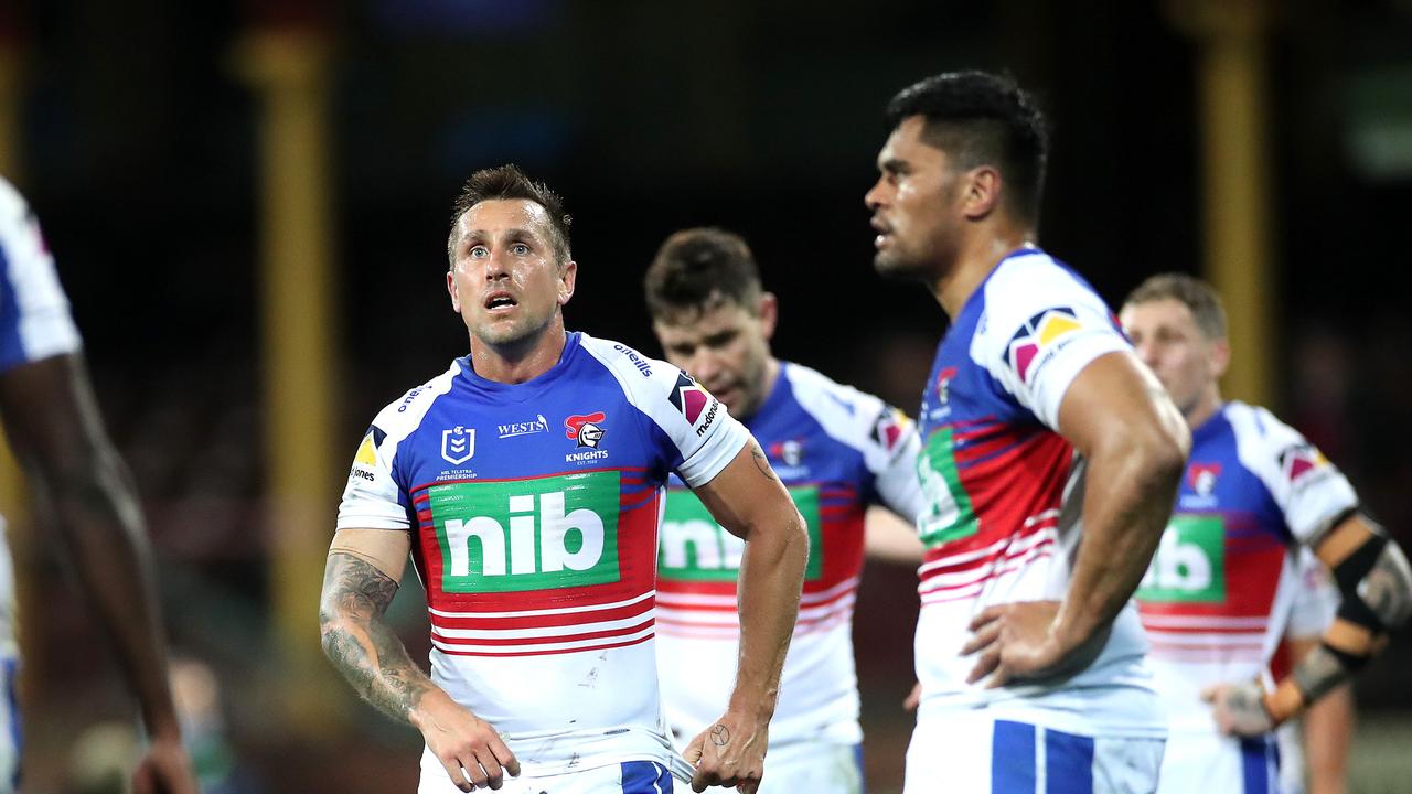 Dejected Newcastle's Mitchell Pearce during the NRL match between the Sydney Roosters and Newcastle Knights at the SCG. Picture. Phil Hillyard