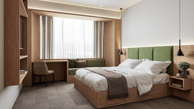 An artist’s impression of a standard room at the Hilton Garden Inn. Picture: Supplied.