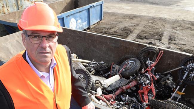 Monkey bike crushing at Sims Metal in Seaford. Picture: Lawrence Pinder