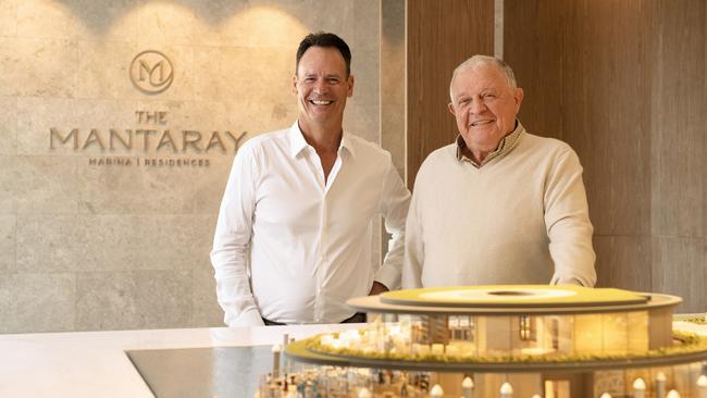 Pub baron Bruce Mathieson with developer Tim Gordon, who have partnered to deliver the luxury Mantaray development at the Gold Coast. Picture: Supplied