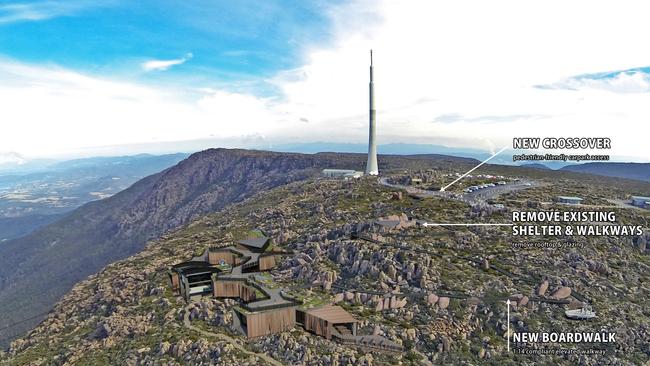 New artists impressions of the proposed cable car on kunanyi/Mt Wellington. Image: MWCC