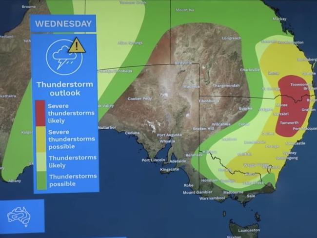 Thunderstorms are possible in large parts of Australia. Picture: BOM.