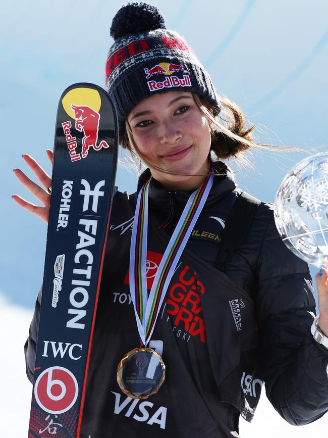 Ailing Eileen Gu of Team China poses for a pictures after placing first in the Women's Freeski Halfpipe competition. Photo by Sean M. Haffey/Getty Images.