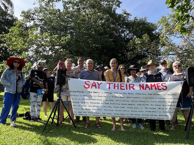 The protestors stayed put for hours outside the event. Picture: Harry Brill.