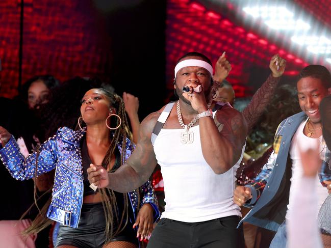 50 Cent performs during the Pepsi Super Bowl LVI Halftime Show. Picture: Getty