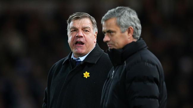 Sam Allardyce the West Ham manager speaks with Jose Mourinho.