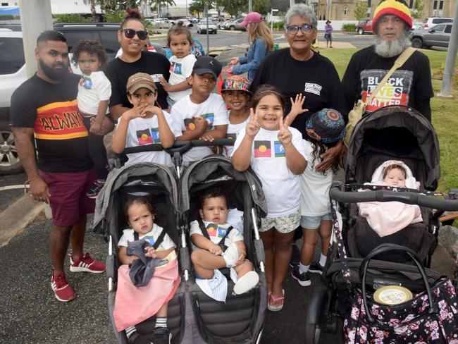 NAIDOC March Rockhampton 2021: Maureen Anderson from Rockhampton with her grandchildren and great-grandchildren