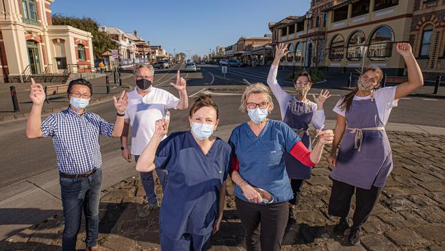 Queenscliffe locals Mayor Ross Ebbels, nurses Michele Bland and Jane Day, Katie Richardson and Felicity Rush. Picture: Jason Edwards. Picture: Jason Edwards