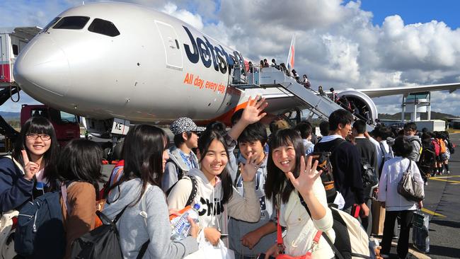 Passengers excited about JetstarÕs inaugural 787 dreamliner service to Tokyo-Narita. Picture Glenn Hampson