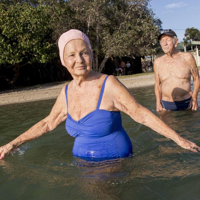 A Portrait of Australia: The best stories from 30 years of Australian Geographic. Photo by Michael Amendolia Milton 93 and Betty 89 Edwards have an early 6am swim in the Currumbin Estuary. They have been married for 71 years, have 11 children 4 adopted 40 Grand children 57 great grand children. Quote from Betty ...when I got married to Milton a vegetarian 71 years ago my family in Sydney gave me 6 months to live..... Her family were butchers and growing up she ate meat three meals a day. It was a different time of course but mum and dad died when they were 47 and 50..... Milton retired from his son’s Boiler makers business at 84 Betty retired at 60. Betty said my philosophy is love God and love other people....