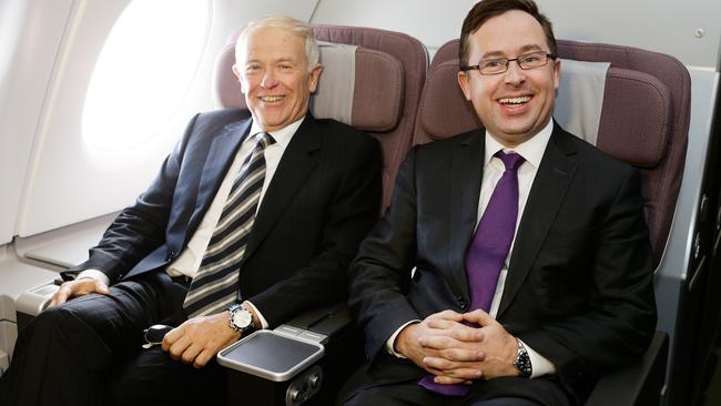 Reason to smile ... Qantas CEO Alan Joyce and Emirates president Tim Clark both head up airlines rated seven out of seven for safety. Pic: Brendon Thorne/Bloomberg