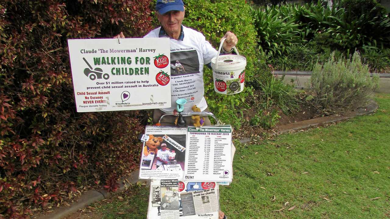 Claude 'Mower Man' Harvey, OAM visiting Gatton fundraising for Braveheart. Picture: Kabel Dawes