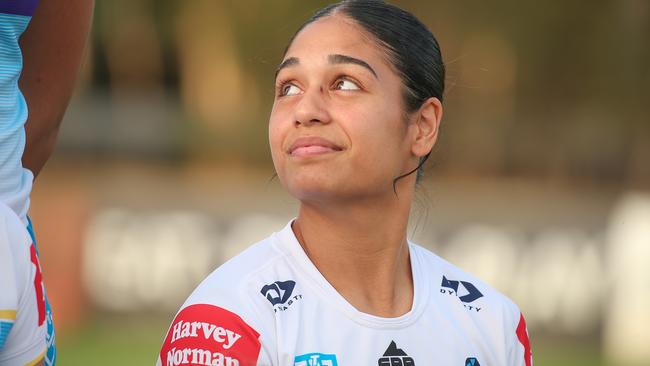 Titans player ahead Sienna Lofipo of the NRLW Grand Final Picture: Glenn Campbell