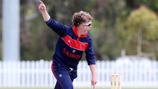 Josh Morton celebrates a wicket for St Albans. Picture: George Salpigtidis