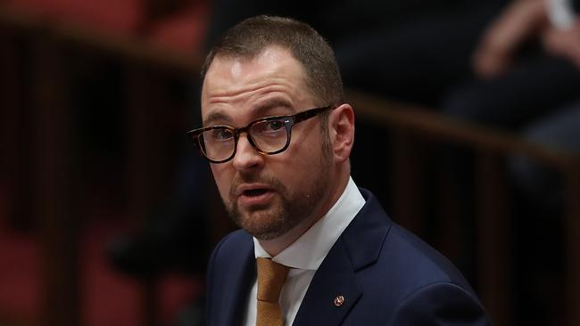 Senator Andrew Bragg delivering his maiden speech in the Senate today. Picture: Kym Smith