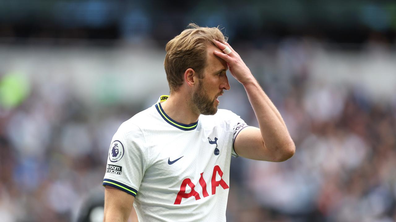 LONDON, ENGLAND – MAY 20: Harry Kane of Tottenham Hotspur reacts during the Premier League match between Tottenham Hotspur and Brentford FC at Tottenham Hotspur Stadium on May 20, 2023 in London, England. (Photo by Julian Finney/Getty Images)