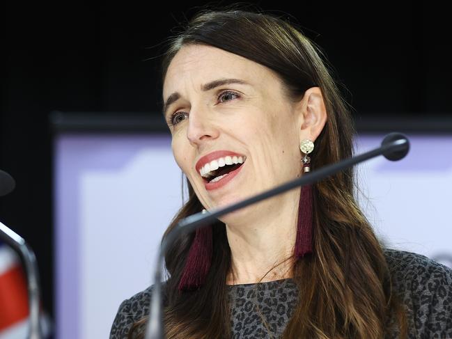 WELLINGTON, NEW ZEALAND - APRIL 06: Prime Minister Jacinda Ardern speaks to media during a press conference at Parliament on April 06, 2021 in Wellington, New Zealand. Prime Minister Jacinda Ardern announced that quarantine-free travel between New Zealand and Australia will start on Monday 19 April. The travel bubble will aid economic recovery by safely opening up international travel between the two countries while continuing to pursue a COVID-19 elimination strategy. (Photo by Hagen Hopkins/Getty Images)