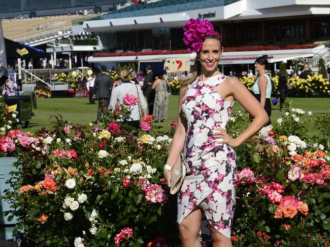 Elisse Joness all dressed up at Flemington Racecourse on Melbourne Cup Day 2014. Picture: Stephen Harman