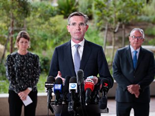 SYDNEY, AUSTRALIA- News Wire photos January 18 2022- (LR) Deputy Secretary NSW Health Susan Pearce, NSW Premier Dominic Perrottet and Minister for Health Brad Hazzard speaking at the daily press conference in St Leonards.  Picture: NCA NewsWire / Adam Yip