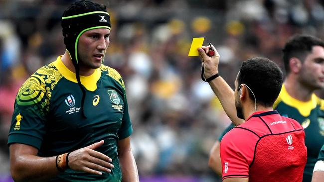 Adam Coleman is given a spell on the sidelines during the match against Uruguay.