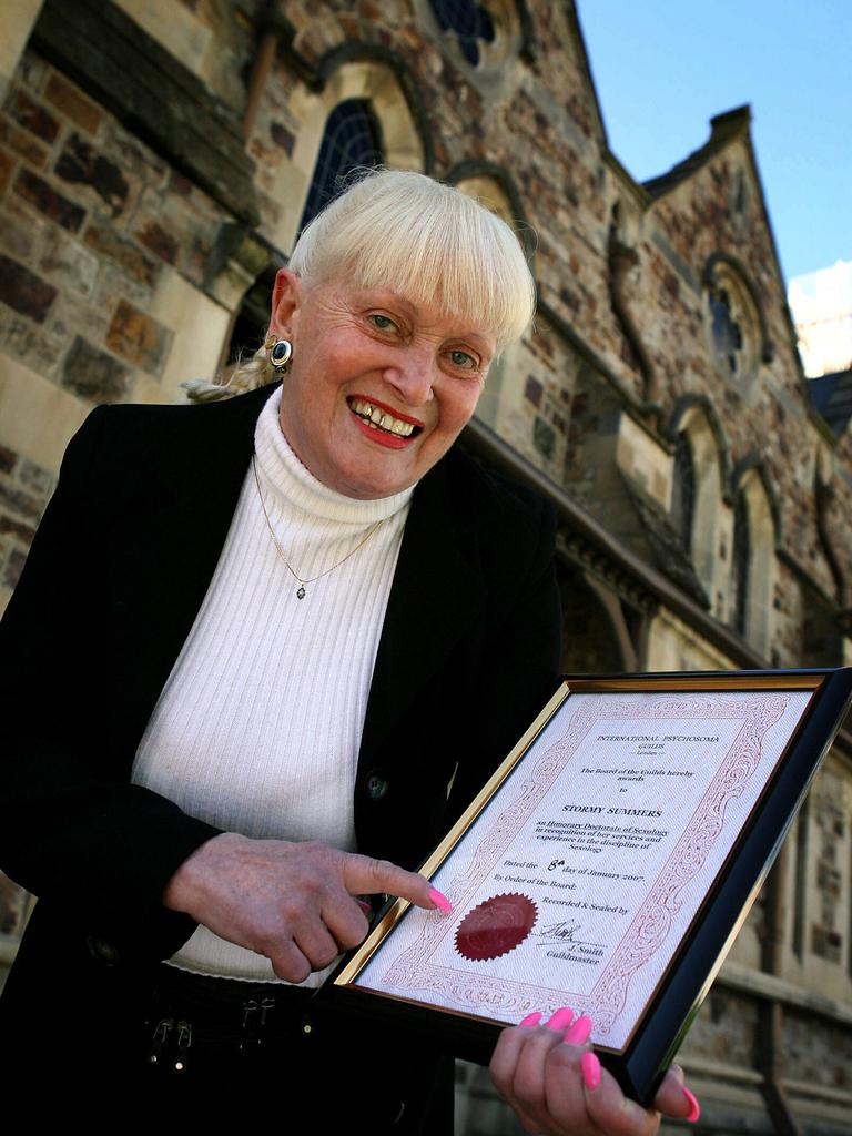 Stormy Summers after being granted an honorary Doctorate of Sexology after applying to London's Psychosoma Guilds in 2007.