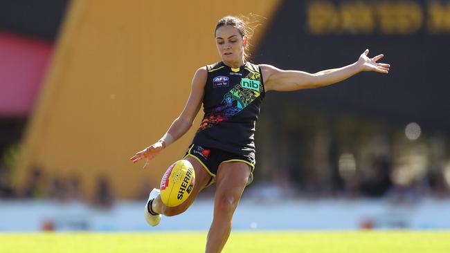 Richmond star Monique Conti in action against the Dockers on Saturday. Picture: Kelly Defina/Getty Images