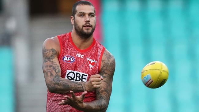 Franklin in action at training ahead of the clash against Collingwood. Picture: Phil Hillyard