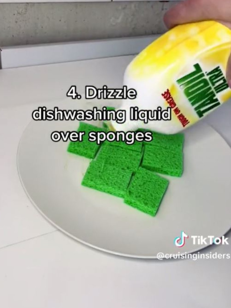 Evenly drizzle dishwashing liquid over the squares. Picture: TikTok/cruisinginsiders