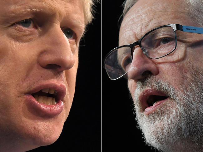 Britain's Prime Minister and Conservative Party leader Boris Johnson (L) and Britain's main opposition Labour Party leader Jeremy Corbyn (R). A Corbyn government would pursue a radical socialist agenda, writes Peta Credlin. Picture: Ben Stansall/AFP