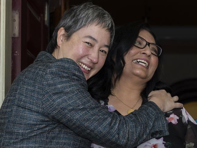 SYDNEY, AUSTRALIA - SEPTEMBER 26: (L-R) Jenny Leong, Mehreen Faruqi and Abagail Boyd celebrate the passing of the bill to decriminalise abortion outside NSW Parliament  on September 26, 2019 in Sydney, Australia. After two weeks of debate, the Upper House of the NSW parliament passed legislation to decriminalise abortion on Wednesday night. The Reproductive Health Care Reform Bill 2019 - which was introduced by Independent Alex Greenwich and co-sponsored by 15 MPs from across all sides of politics - now returned to the NSW Legislative Assembly this morning to be passed into law. Rhe bill removes abortion from the Crimes Act and will regulate it as a medical procedure, with extra safeguards for abortions after 22 weeks' gestation. Abortions had  been on the criminal code in NSW since 1900 with a penalty of 10 years in prison. (Photo by Brook Mitchell/Getty Images)