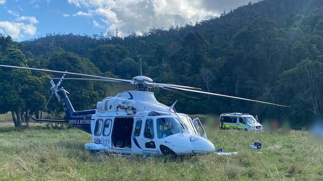 LifeFlight helicopter landed at the site of the crash. Picture: LifeFlight