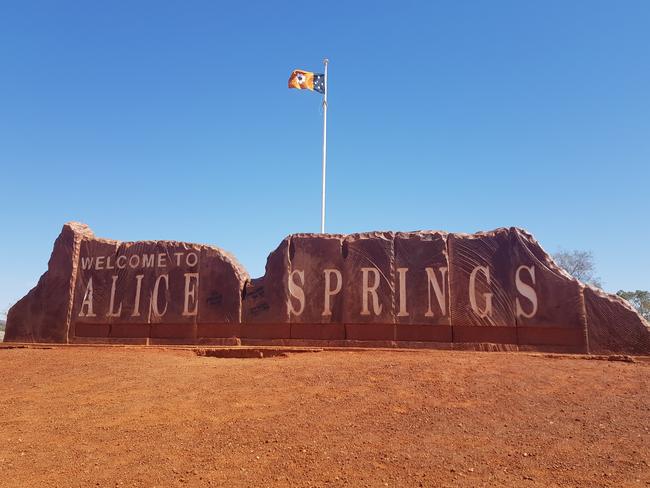 The Welcome To Alice Springs sign on Stuart Highway, Northern Territory. Picture: Supplied