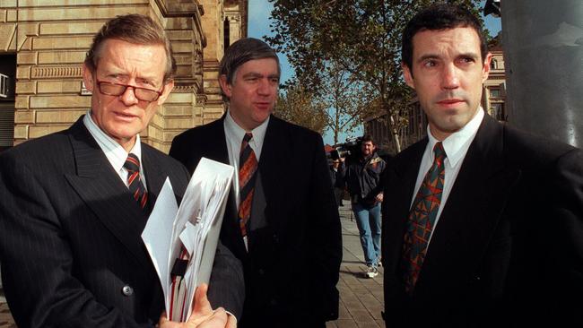 Michael Abbott, Peter Norman and Mark Griffin outside court in 2008.