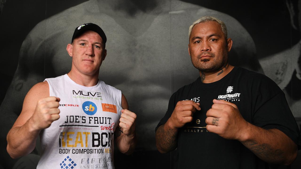 Paul Gallen and Mark Hunt will square off in the ring on Wednesday night. Picture: NCA NewsWire/Dan Peled