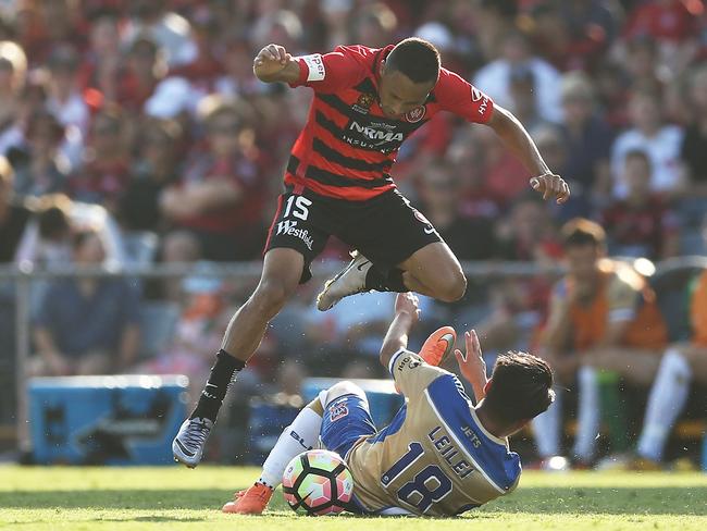 Kearyn Baccus in action for the Wanderers against the Newcastle Jets in their most recent match.