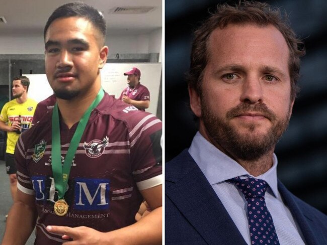 Keith Titmuss, left, who died following a training session with Manly and RLPA chief Clint Newton.