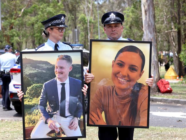 Mourners at the memorial service with full police honours for fallen constables Rachel McCrow and Matthew Arnold at Brisbane Entertainment Centre. Picture: Steve Pohlner